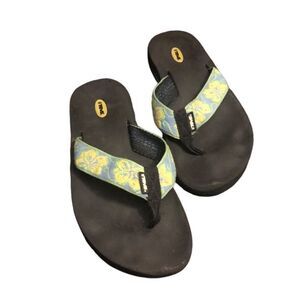 Teva Mush Low Heel Height Thong Sandals Blue Yellow Green Floral  Women’s 10